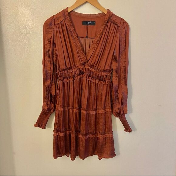 NWOT Anthro OPT rust/copper ruffled Tianna dress Small - Picture 4 of 8
